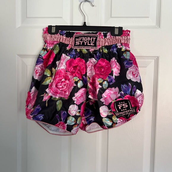 infight style Pants - Infight Style (Large) Women’s Pink Black Floral Muay Thai Boxing MMA Shorts